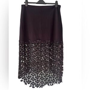 Minan Wong NYC Black Leaf Lace Pencil Skirt large